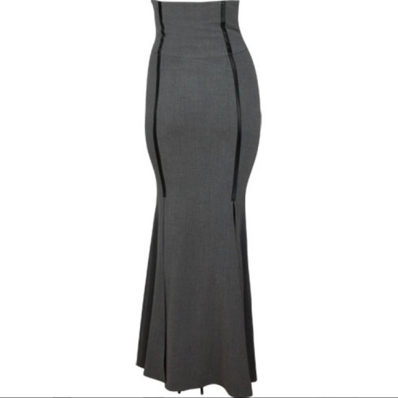 Gray Steampunk High Waist Victorian Mermaid Skirt - Picture 4 of 7